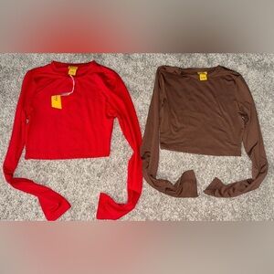 Bundle: Daisy Red & Brown long sleeve crop tops
